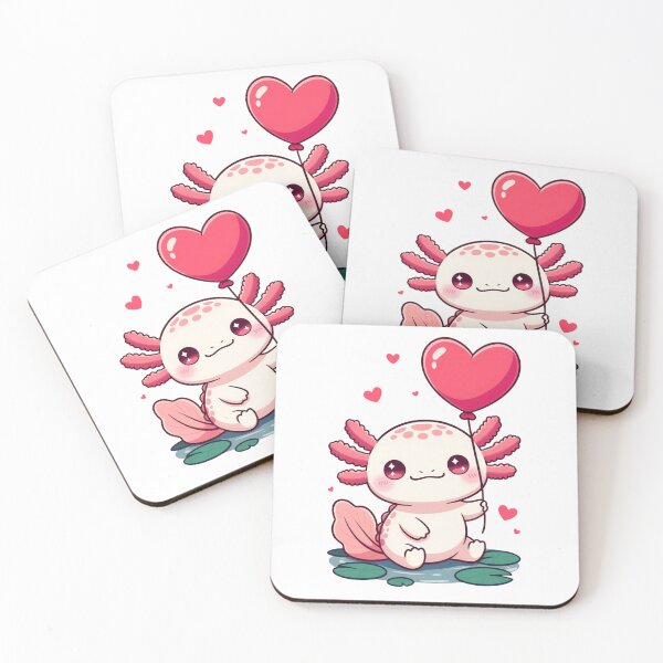Item preview, Kawaii Axolotl With Heart Balloons Valentine Theme (2) designed and sold by GrumpySableye.