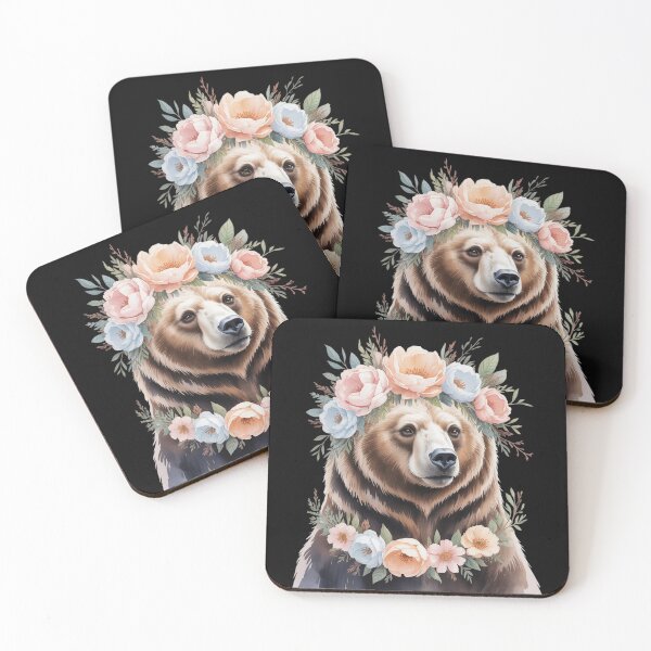 Item preview, Brown Bear Boho Woodland Animal Floral  designed and sold by RsFilsingerArt.