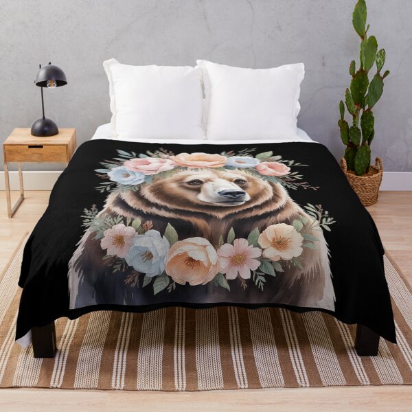 Item preview, Brown Bear Boho Woodland Animal Floral  designed and sold by RsFilsingerArt.
