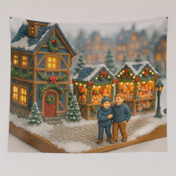 Item preview, Strolling Through the Christmas Market | Cosy Christmas Village Miniature with a Happy Couple designed and sold by Little-Worlds.