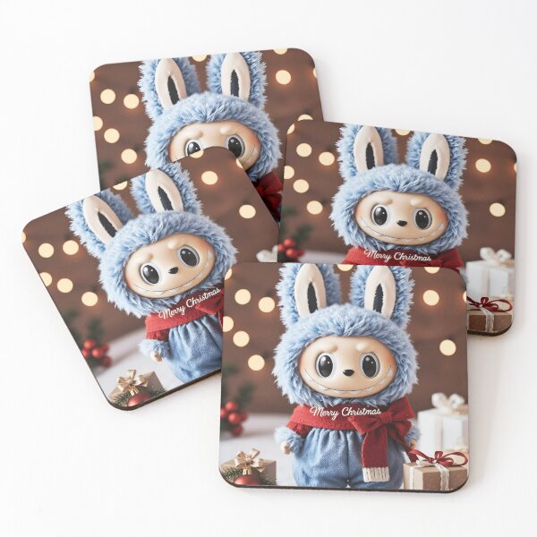 Item preview, Blue Labubu Wishing Merry Christmas – Surrounded by Gifts and Ornaments designed and sold by EmeraldeaDesign.