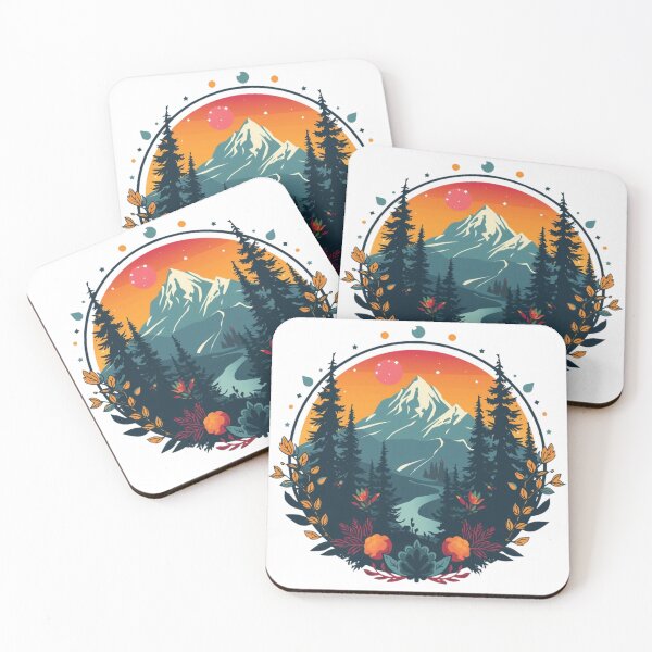 Item preview, Mountain Nature Badge Illustration | Geometric Pine Forest Sunset Art | Gorpcore Hiking Adventure Sticker Design designed and sold by HimBoo.