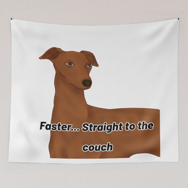 Item preview, Greyhound Cartoon – “Fast… Straight to the Couch” - funny Semirealistic dog design designed and sold by Crack-in-Colors.