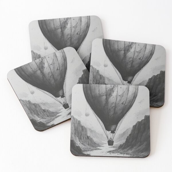 Item preview, Black and white drawing: Hot air balloon ride over a canyon designed and sold by Mianku | Für das Leben.