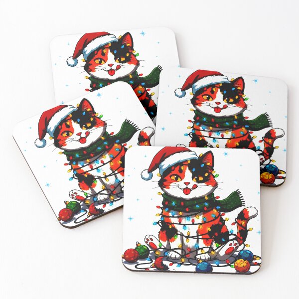 Item preview, Calico Cat Tangled in Lights – Whimsical Christmas Mischief Design designed and sold by meesub.