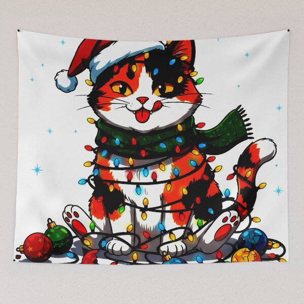 Item preview, Calico Cat Tangled in Lights – Whimsical Christmas Mischief Design designed and sold by meesub.