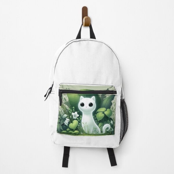Item preview, Kawaii Forest Spirit White Cat Botanical Art designed and sold by BigBlueArt.