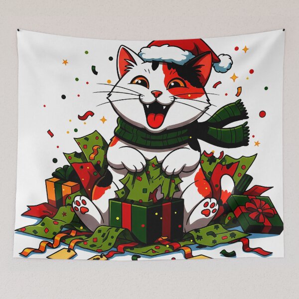 Item preview, Calico Cat in Gift Wrap – Whimsical Christmas Celebration Design designed and sold by meesub.