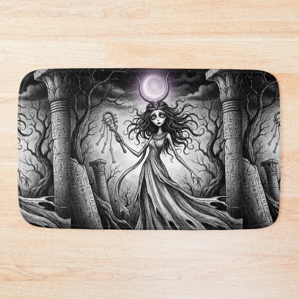 Item preview, Hathor Moon Sistrum Ancient Egyptian God Gothic style illustration designed and sold by Vintage Designs +.