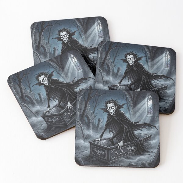Item preview, Vampire Rising from his Coffin in a dark Crypt  illustration gothic vampire art designed and sold by Vintage Designs +.