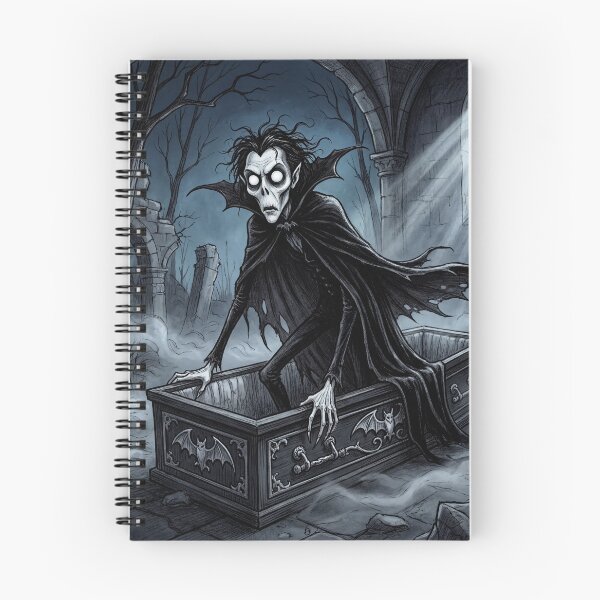 Item preview, Vampire Rising from his Coffin in a dark Crypt  illustration gothic vampire art designed and sold by Vintage Designs +.