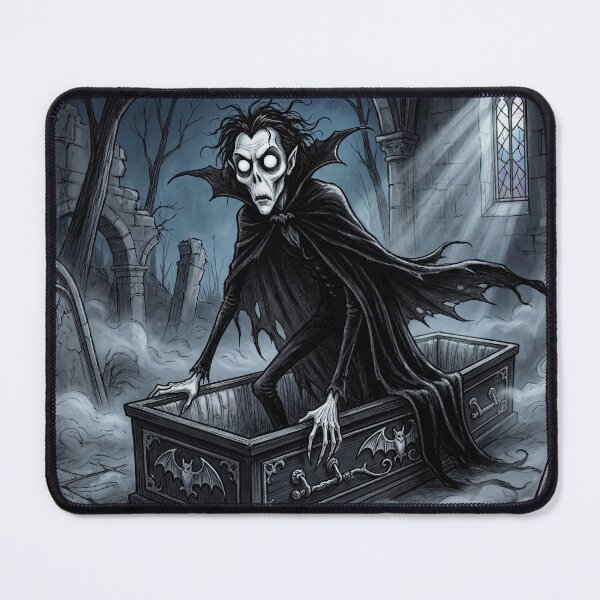 Item preview, Vampire Rising from his Coffin in a dark Crypt  illustration gothic vampire art designed and sold by Vintage Designs +.