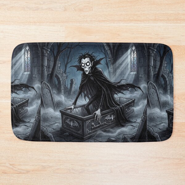 Item preview, Vampire Rising from his Coffin in a dark Crypt  illustration gothic vampire art designed and sold by Vintage Designs +.