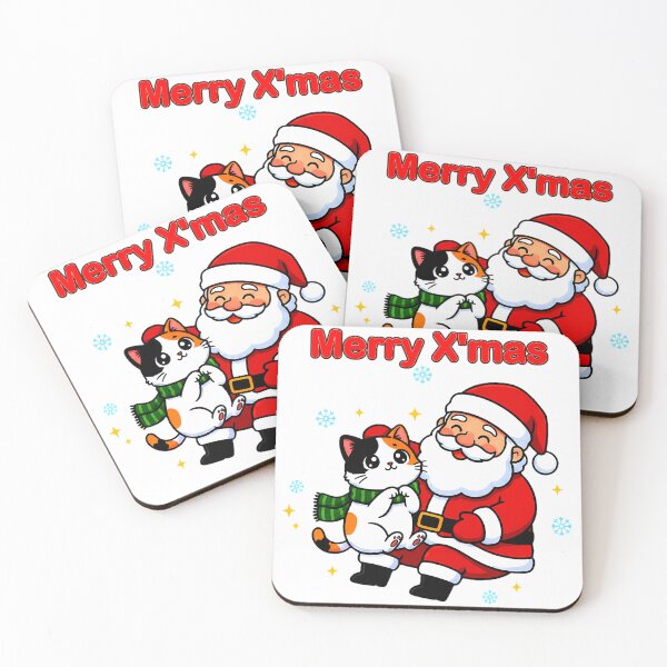 Item preview, Calico Cat with Santa – Merry X’mas Whimsical Holiday Greeting Design designed and sold by meesub.