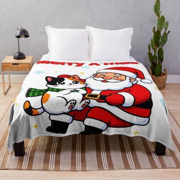Item preview, Calico Cat with Santa – Merry X’mas Whimsical Holiday Greeting Design designed and sold by meesub.