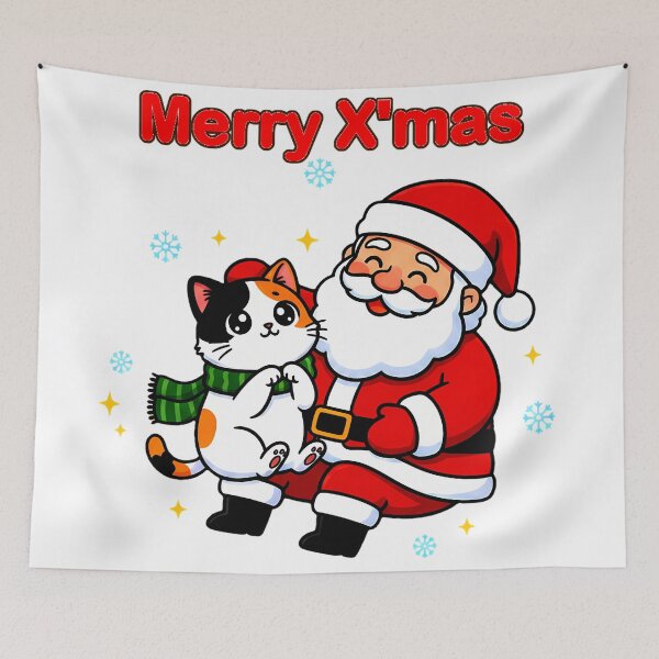 Item preview, Calico Cat with Santa – Merry X’mas Whimsical Holiday Greeting Design designed and sold by meesub.