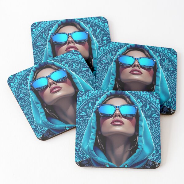 Item preview, Neon Blue Contemplation – Modern Mixed-Media Portrait designed and sold by Kelvin Hughes Design.