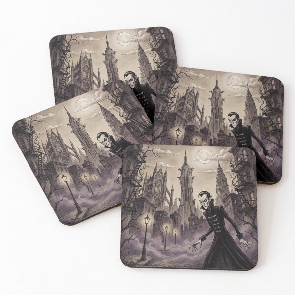 Item preview, Vampire in NYC at Midnight illustration gothic vampire art designed and sold by Vintage Designs +.