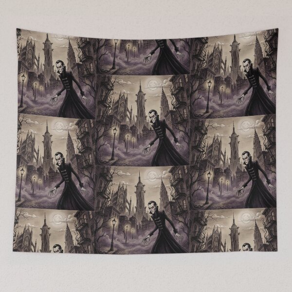 Item preview, Vampire in NYC at Midnight illustration gothic vampire art designed and sold by Vintage Designs +.