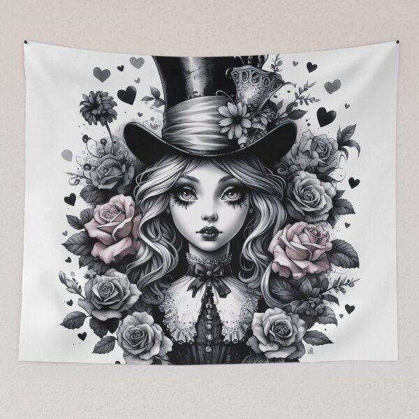 Item preview, Whimsical Goth Alice Dusty Pink & Greyscale Art – Wall Art, T-Shirt Design & Printed Items designed and sold by ChuChiDesign.