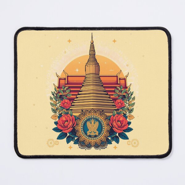 Item preview, Golden Thai Pagoda & Garuda: Majestic Cultural Emblem with Red Roses, Royal Golden Chedi Illustration designed and sold by HimBoo.