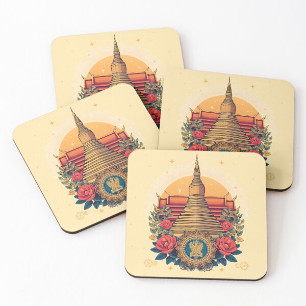 Item preview, Golden Thai Pagoda & Garuda: Majestic Cultural Emblem with Red Roses, Royal Golden Chedi Illustration designed and sold by HimBoo.