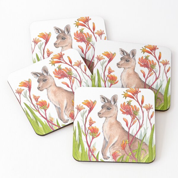 Item preview, Kangaroo with Kangaroo Paw Flowers designed and sold by Nadya Neklioudova.