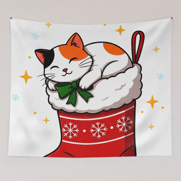 Item preview, Calico Cat in Stocking – “Merry Dream Much” Cozy Christmas Design designed and sold by meesub.