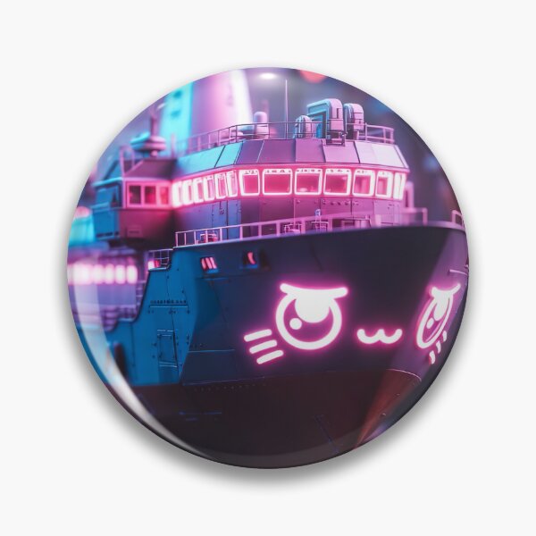 Item preview, Cyberpunk Kawaii Battleship – Neon Cat Face Warship designed and sold by NordseeSteel.