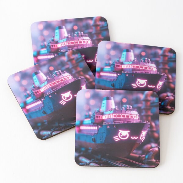 Item preview, Cyberpunk Kawaii Battleship – Neon Cat Face Warship designed and sold by NordseeSteel.