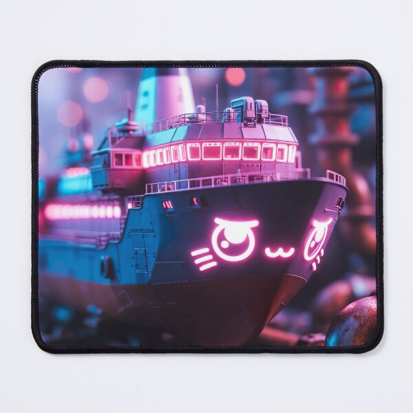 Item preview, Cyberpunk Kawaii Battleship – Neon Cat Face Warship designed and sold by NordseeSteel.