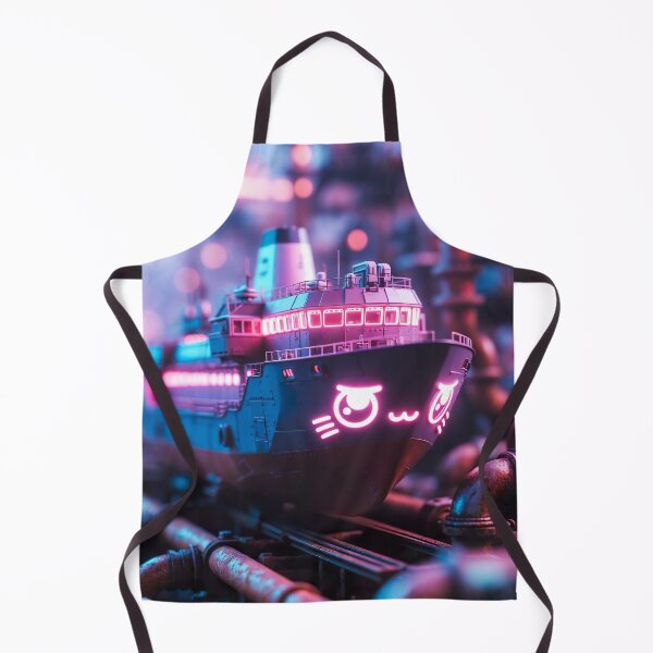 Item preview, Cyberpunk Kawaii Battleship – Neon Cat Face Warship designed and sold by NordseeSteel.