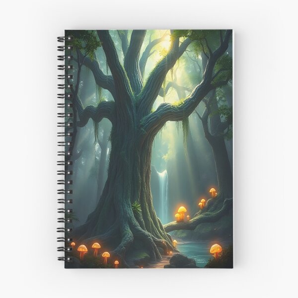 Item preview, Enchanted Forest Waterfall - Fantasy Mushroom Grove Art Print designed and sold by PunchDrop.