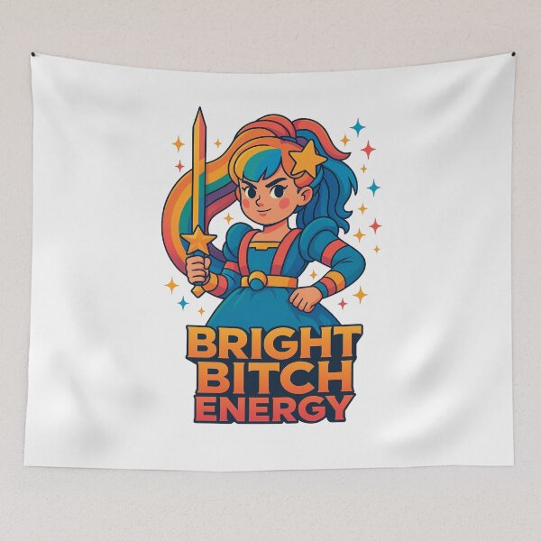 Item preview, Bright Bitch Energy – Retro Rainbow Warrior Girl designed and sold by FandomFunStudio.