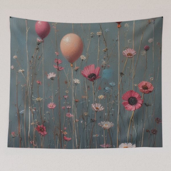 Item preview, Balloons and flowers in a field designed and sold by Mianku | Für das Leben.