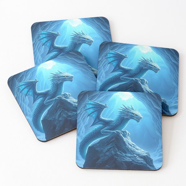 Item preview, Ice Dragon in Frozen Cave - Epic Fantasy Dragon Art Print designed and sold by PunchDrop.