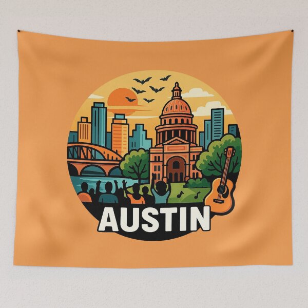 Item preview, Austin, Texas - Music City Skyline with Guitars & Texas Vibes designed and sold by Myra365Art.