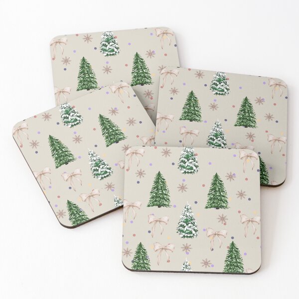 Item preview, Watercolor Christmas Tree Snowflake Ribbon Cream Background Pattern designed and sold by tarzbol.