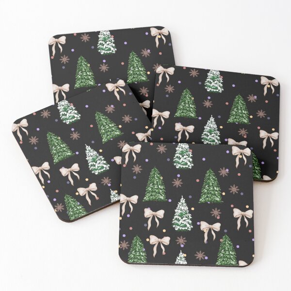 Item preview, Watercolor Christmas Tree Snowflake Ribbon Black Background Pattern designed and sold by tarzbol.
