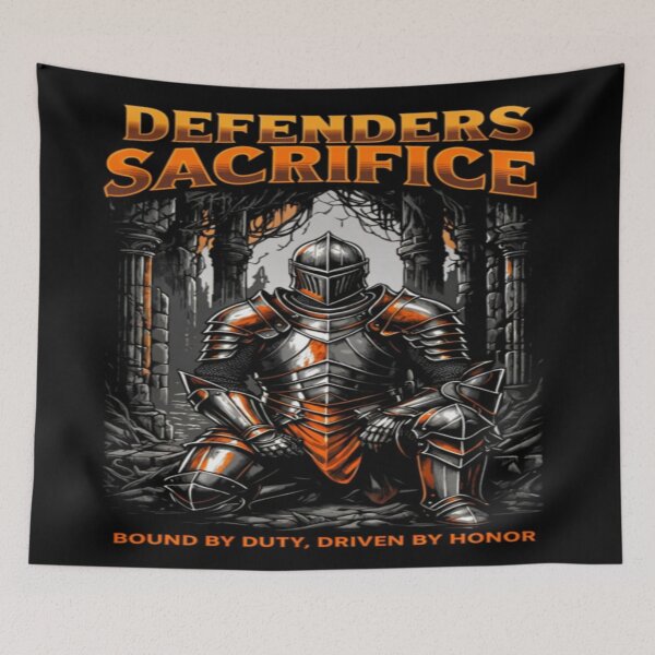 Item preview, Defenders Sacrifice – Gothic Knight Art with Honor Quote for Wall Decor & Heroic Gifts designed and sold by Bright Nest Studio.