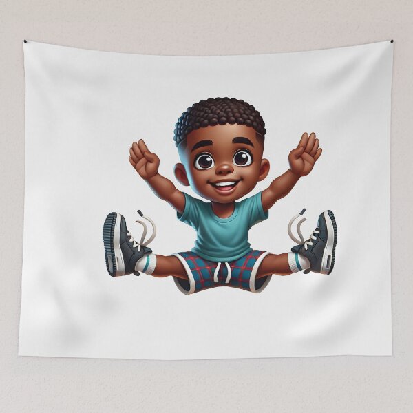 Item preview, Happy Jumping Black Boy – Cute African American Kids Illustration designed and sold by Lulunza.