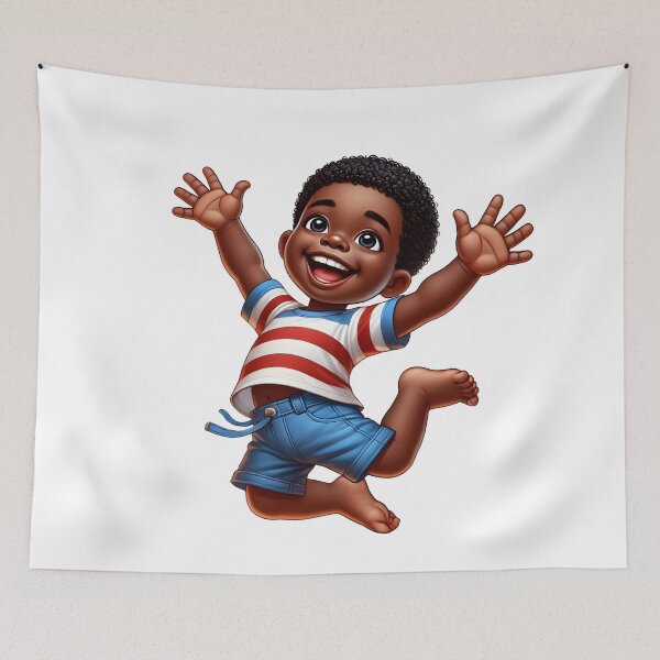 Item preview, Smiling Black Toddler Jumping – Cute Afro American Boy Art designed and sold by Lulunza.