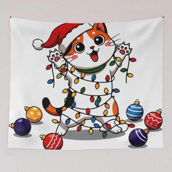 Item preview, Calico Cat Wrapped in Lights – Whimsical Christmas Celebration Design designed and sold by meesub.