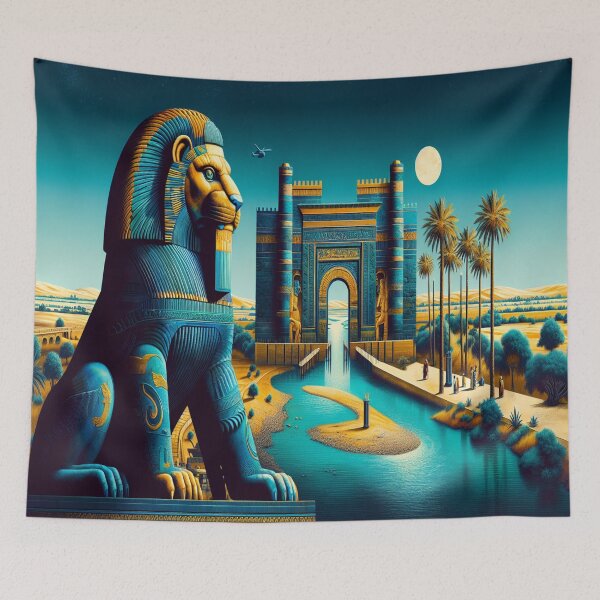 Item preview, Lion of Babylon, Ishtar Gate, Mesopotamia, palm tree, river, ancient civilization, cradle of human civilization designed and sold by Redbdon.