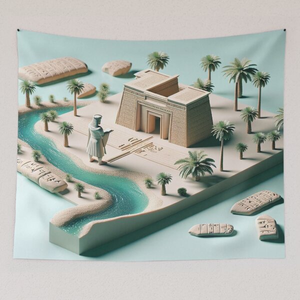 Item preview, Ishtar Gate, cuneiform tablets, Gilgamesh, Mesopotamia, palm tree, river, isometric designed and sold by Redbdon.