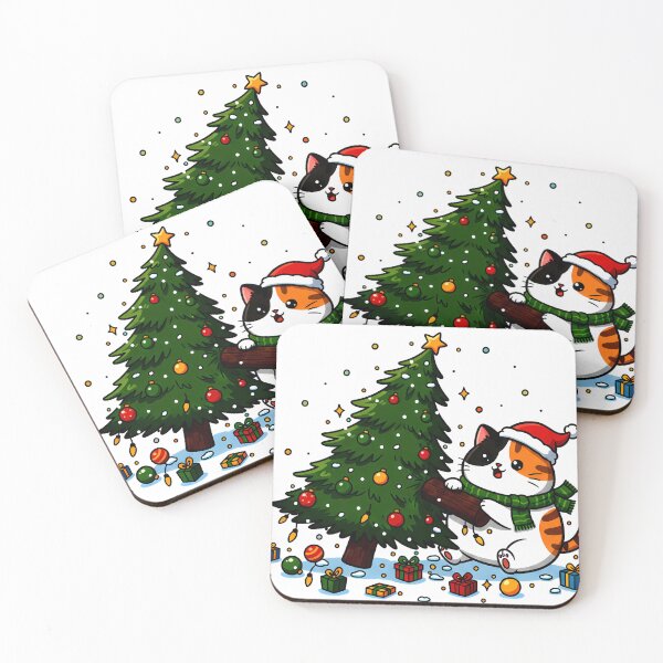 Item preview, Calico Cat Climbing Christmas Tree – Whimsical Holiday Mischief Design designed and sold by meesub.