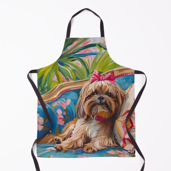 Item preview, Grandmillennial art, Shih Tzu girl in preppy chinouserie interior designed and sold by SophieClimaArt.
