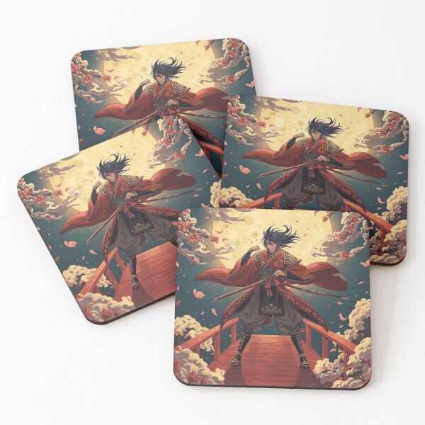 Item preview, Moonlit Sakura Warrior – Anime Ukiyo-e Samurai on Red Bridge designed and sold by Vandy Fullam.