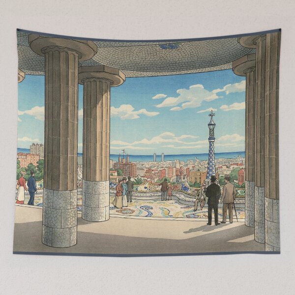 Item preview, Hypostyle Room of Park Guell Japanese Woodblock Print designed and sold by Takeda-art.
