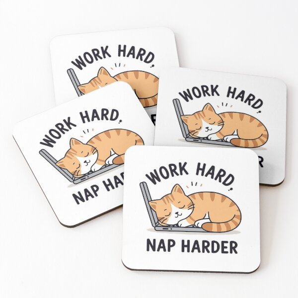 Item preview, Cute Sleeping Cat – Work Hard Nap Harder Funny Laptop Meme designed and sold by Kavya Art.